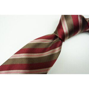 Kiton Scarlet Red Green Brown Striped Seven Fold Silk Tie Made in Italy NEW